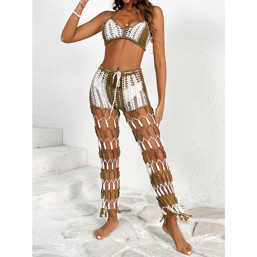 Cutout Halter Neck Top and Pants Two - Piece Swim Set Apparel Accessories