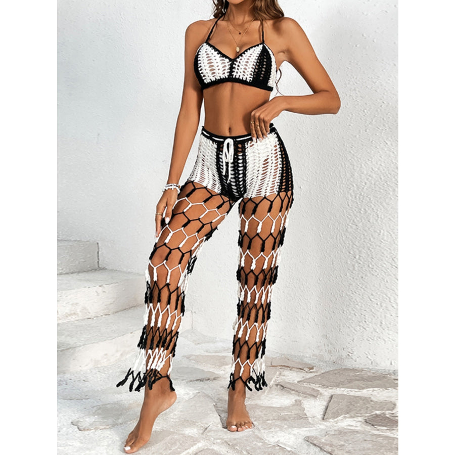 Cutout Halter Neck Top and Pants Two - Piece Swim Set Apparel Accessories