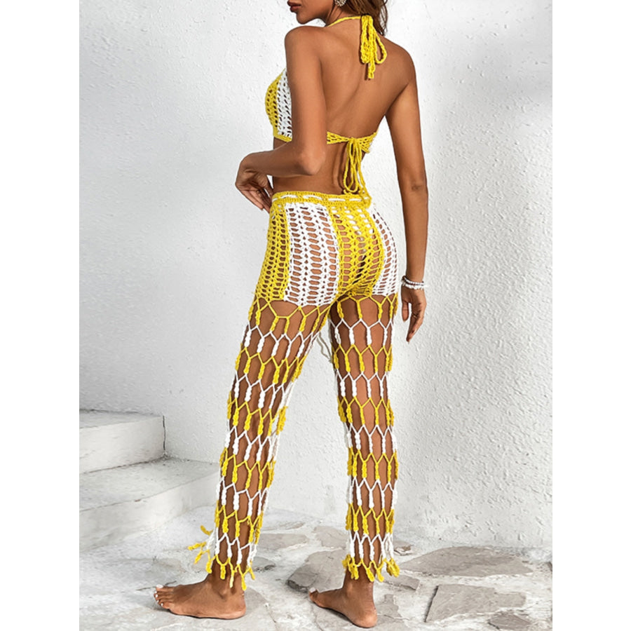 Cutout Halter Neck Top and Pants Two - Piece Swim Set Apparel Accessories