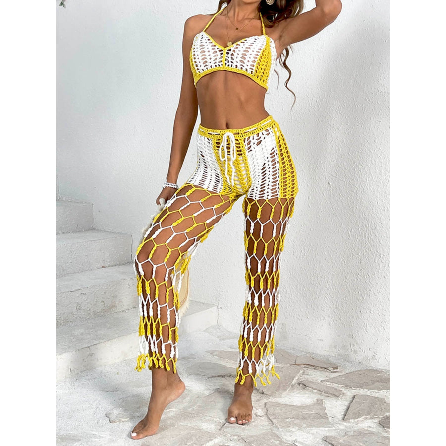 Cutout Halter Neck Top and Pants Two - Piece Swim Set Apparel Accessories