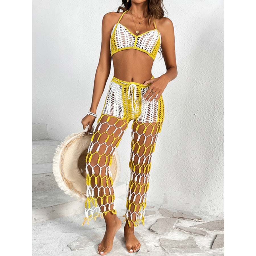 Cutout Halter Neck Top and Pants Two - Piece Swim Set Apparel Accessories