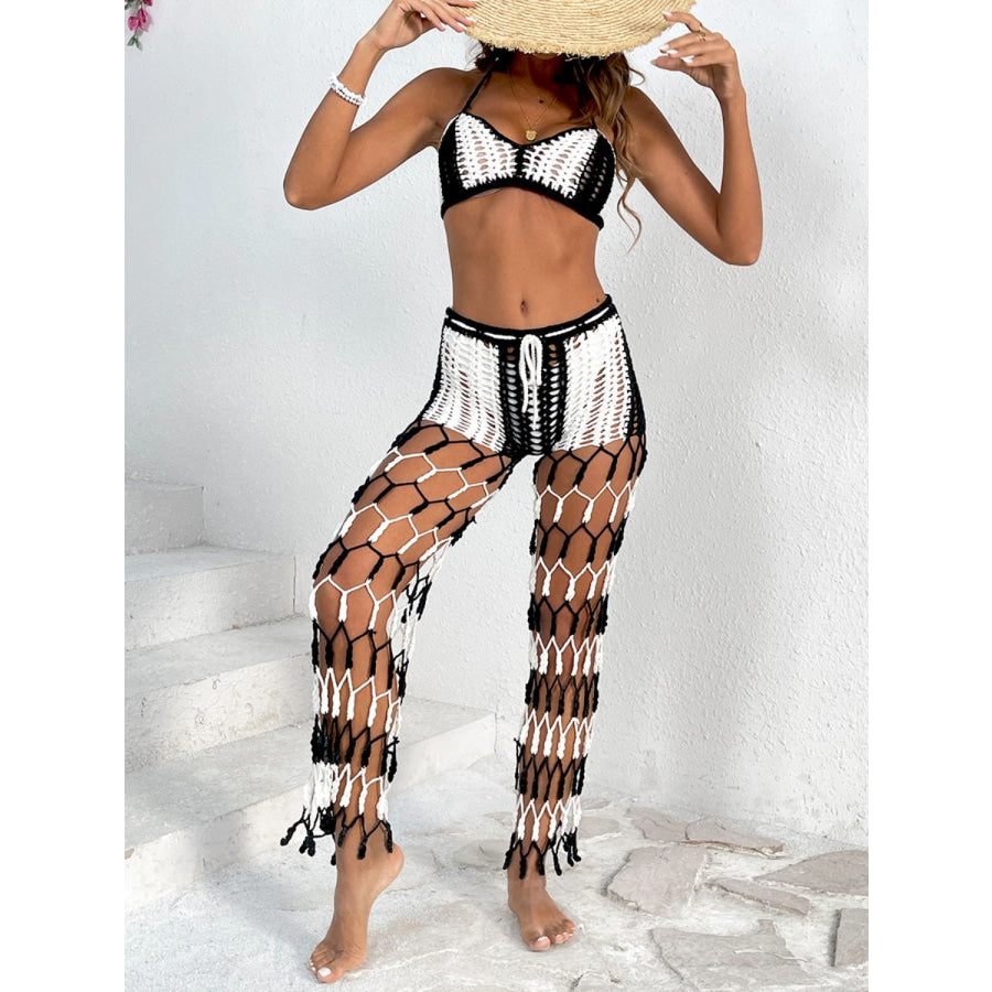 Cutout Halter Neck Top and Pants Two - Piece Swim Set Black / S Apparel Accessories