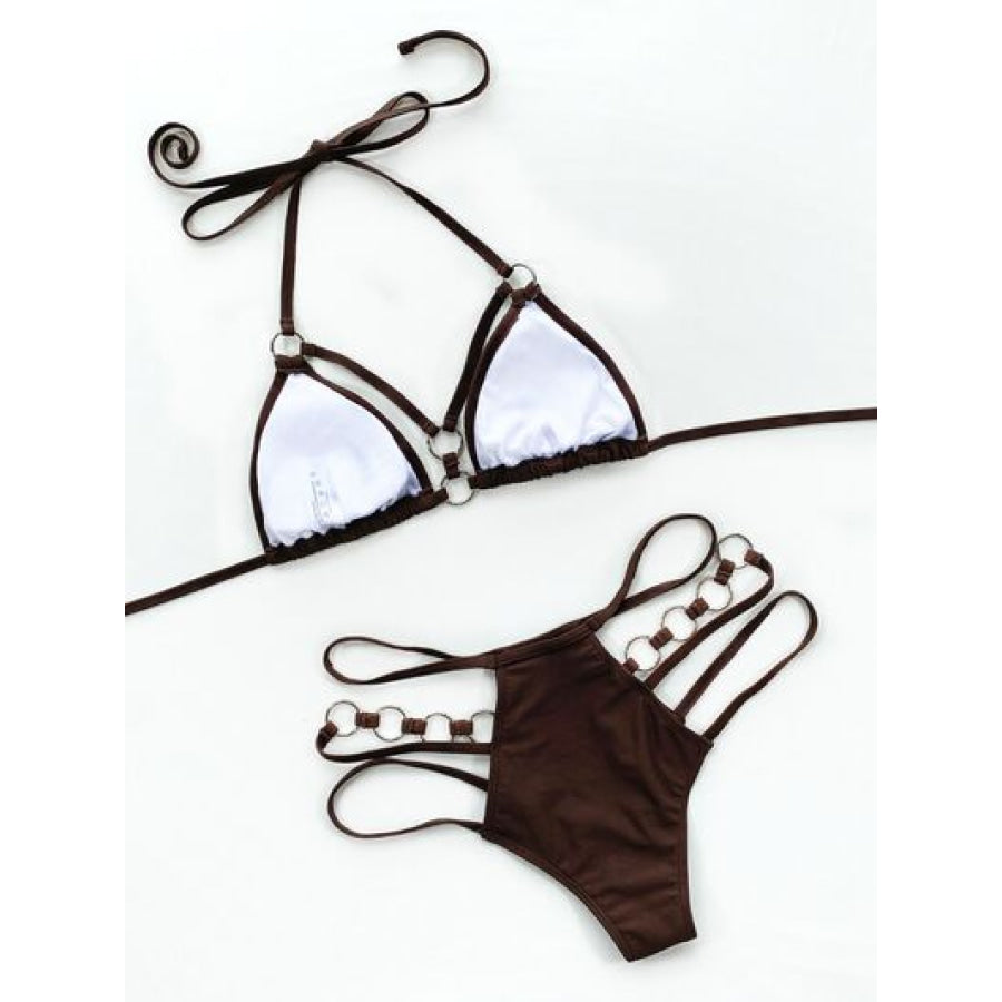 Cutout Halter Neck Two - Piece Bikini Set Chocolate / S Apparel and Accessories