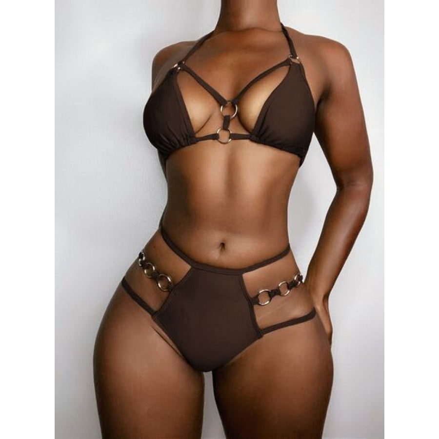 Cutout Halter Neck Two - Piece Bikini Set Chocolate / S Apparel and Accessories
