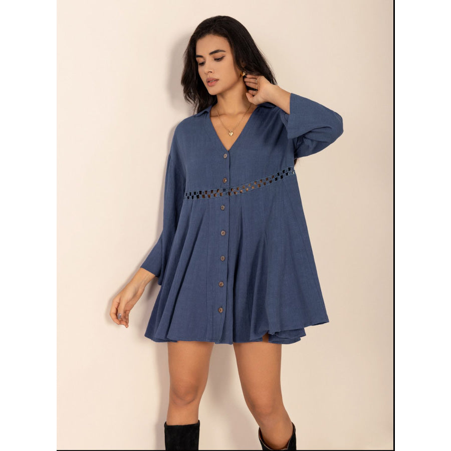 Cutout Johnny Collar Long Sleeve Mini Dress Apparel and Accessories