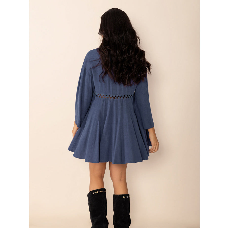 Cutout Johnny Collar Long Sleeve Mini Dress Apparel and Accessories