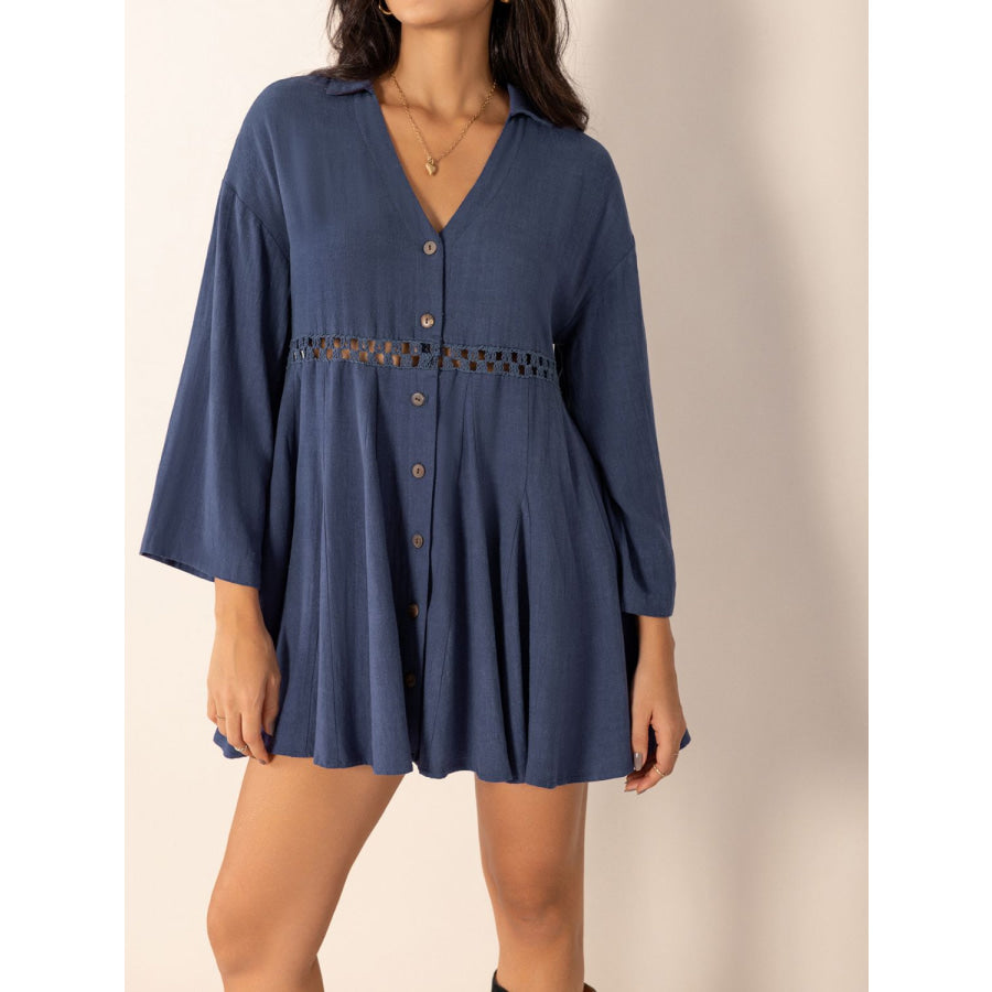 Cutout Johnny Collar Long Sleeve Mini Dress Apparel and Accessories