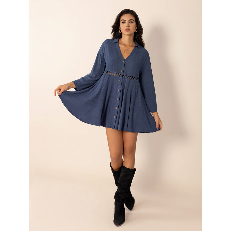 Cutout Johnny Collar Long Sleeve Mini Dress Apparel and Accessories