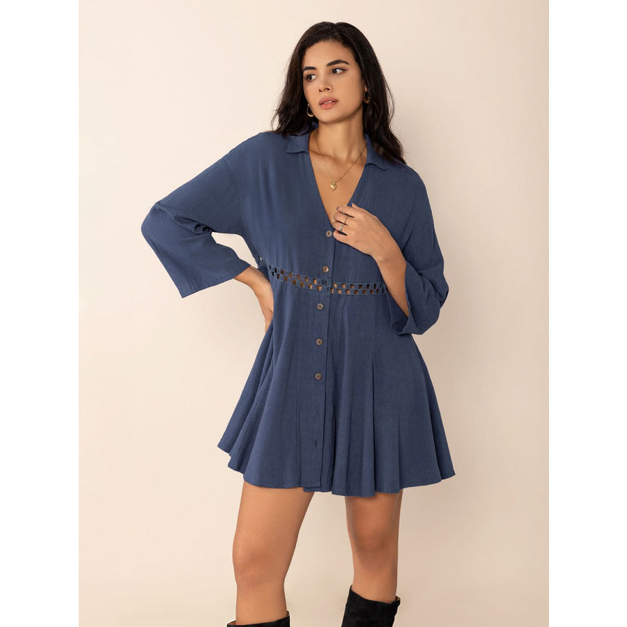 Cutout Johnny Collar Long Sleeve Mini Dress Apparel and Accessories