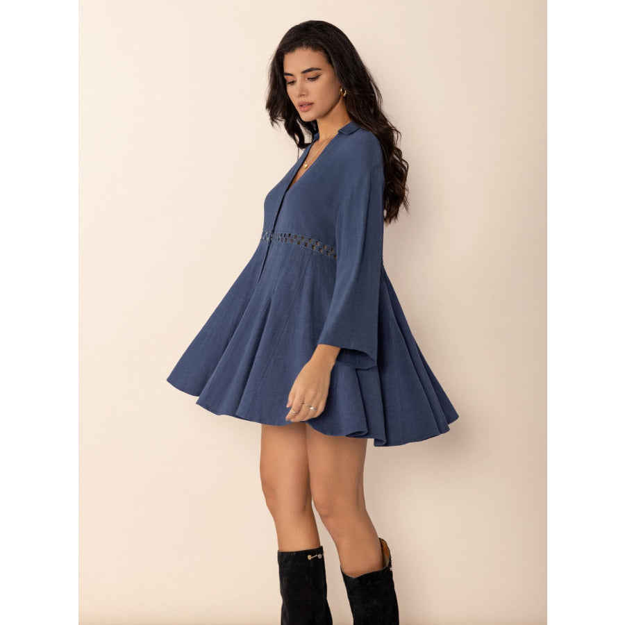 Cutout Johnny Collar Long Sleeve Mini Dress Apparel and Accessories