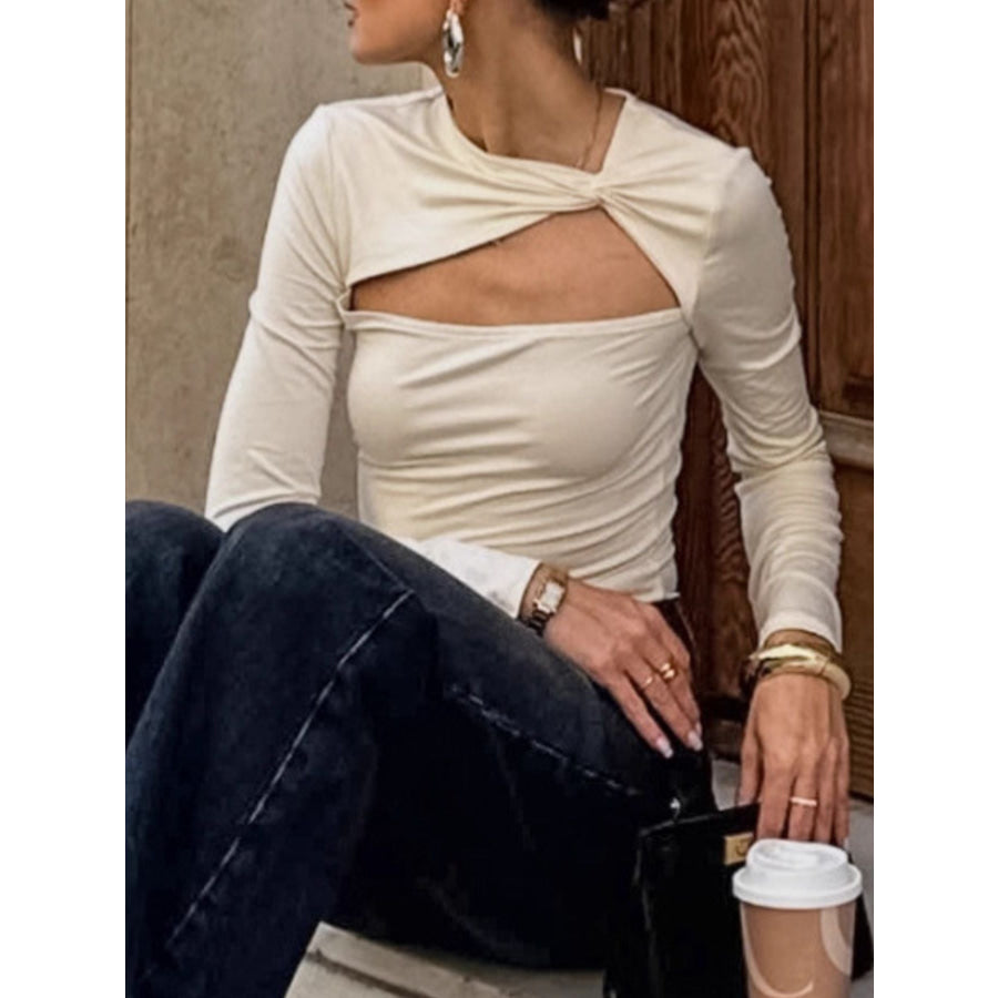 Cutout Knot Front Long Sleeve Top Apparel and Accessories