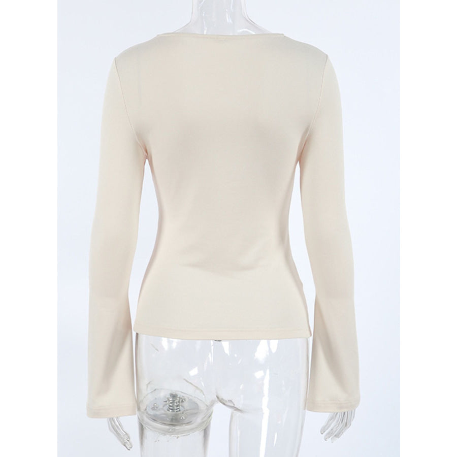 Cutout Knot Front Long Sleeve Top Apparel and Accessories