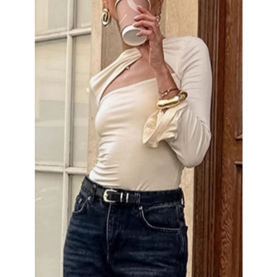 Cutout Knot Front Long Sleeve Top Apparel and Accessories
