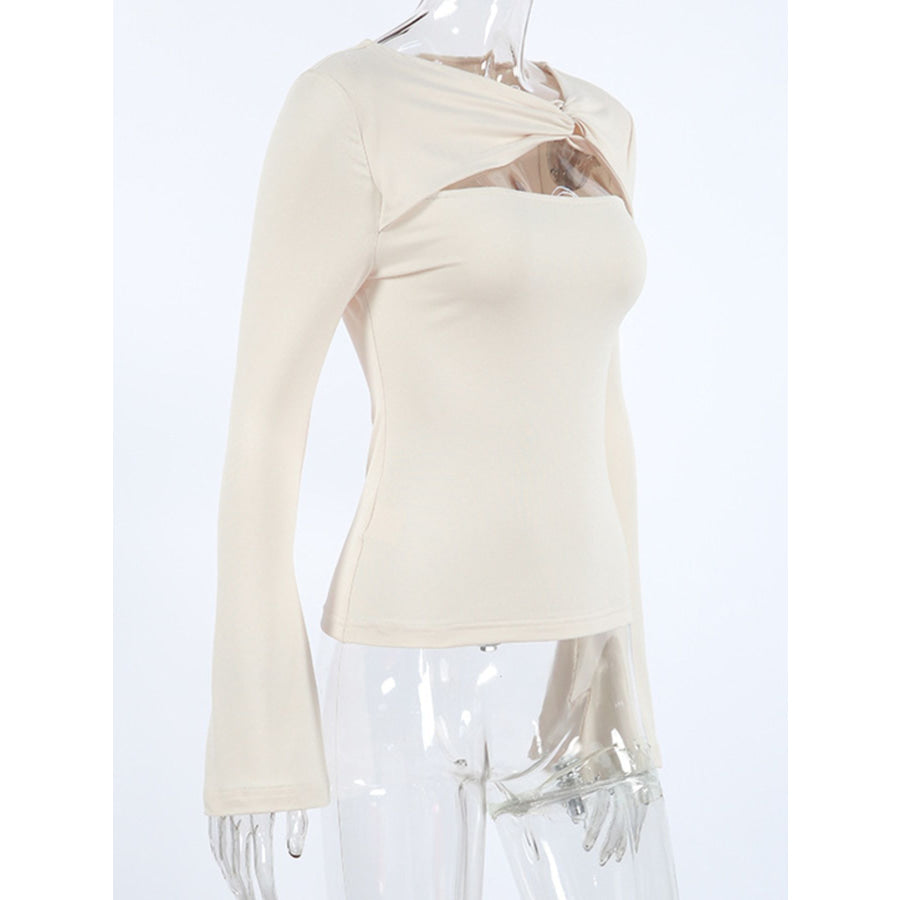 Cutout Knot Front Long Sleeve Top Apparel and Accessories