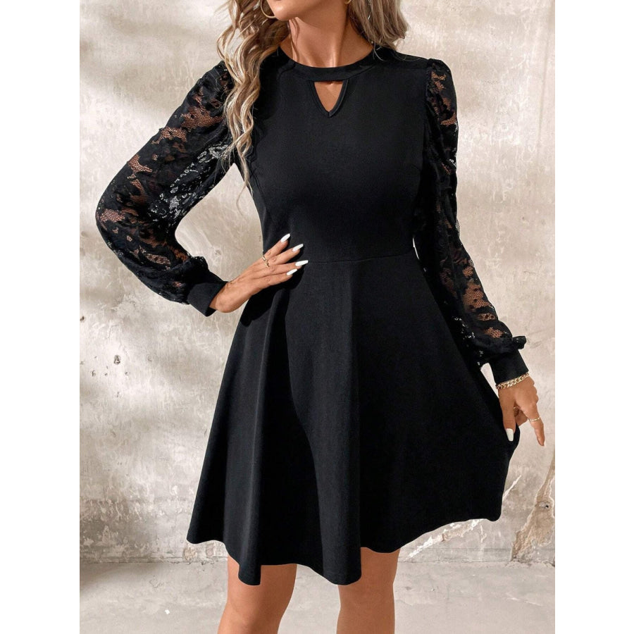 Cutout Lace Long Sleeve Mini Dress Apparel and Accessories