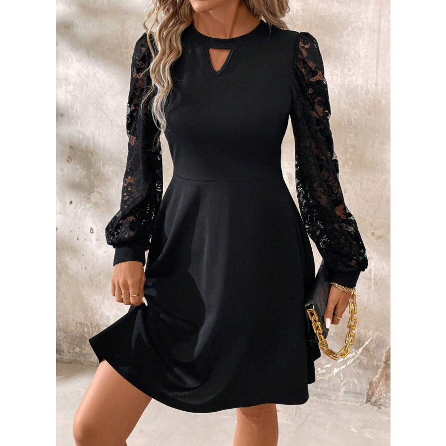 Cutout Lace Long Sleeve Mini Dress Apparel and Accessories