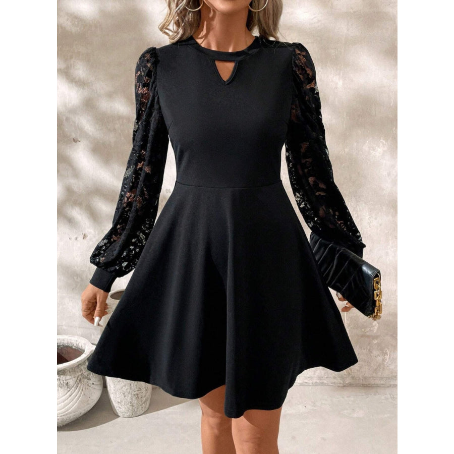 Cutout Lace Long Sleeve Mini Dress Black / S Apparel and Accessories
