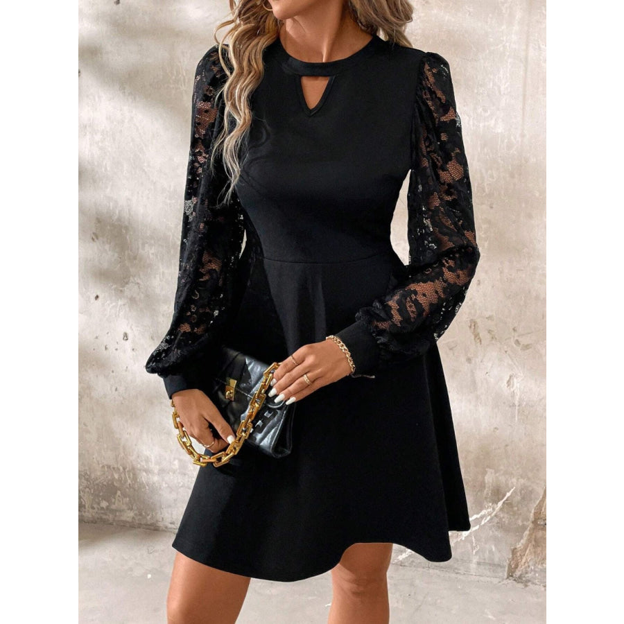 Cutout Lace Long Sleeve Mini Dress Black / S Apparel and Accessories