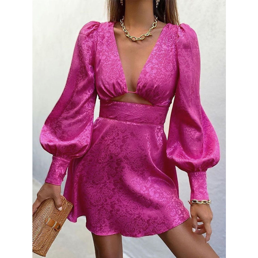 Cutout Lantern Sleeve Mini Dress Cerise / S Apparel and Accessories