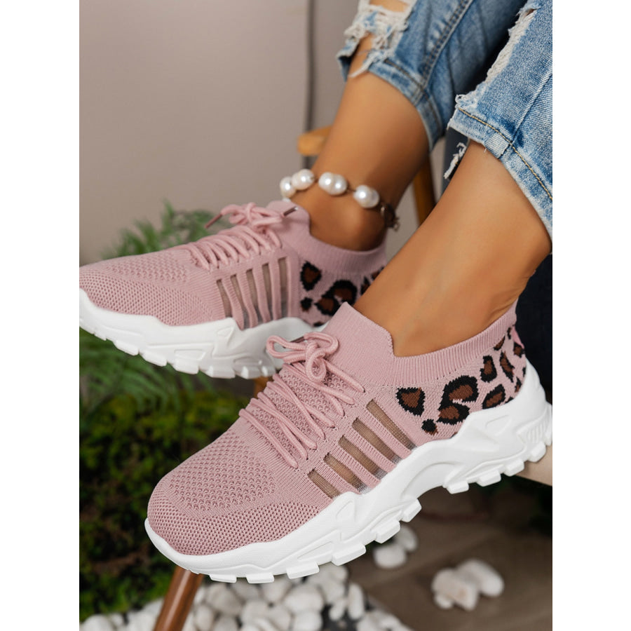 Cutout Leopard Lace Up Mesh Athletic Apparel and Accessories