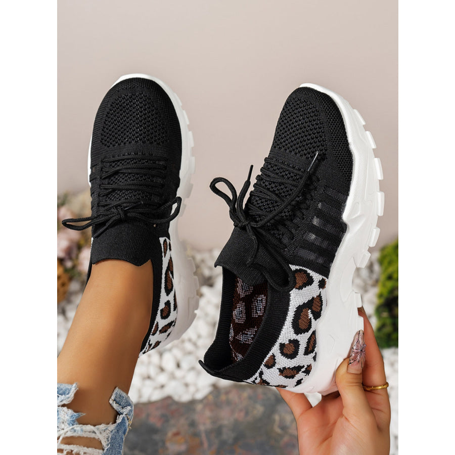 Cutout Leopard Lace Up Mesh Athletic Apparel and Accessories