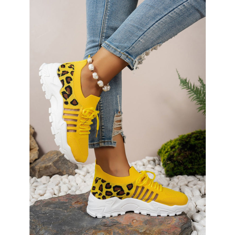 Cutout Leopard Lace Up Mesh Athletic Apparel and Accessories