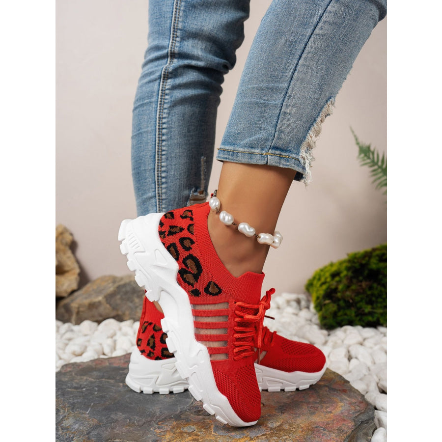 Cutout Leopard Lace Up Mesh Athletic Apparel and Accessories