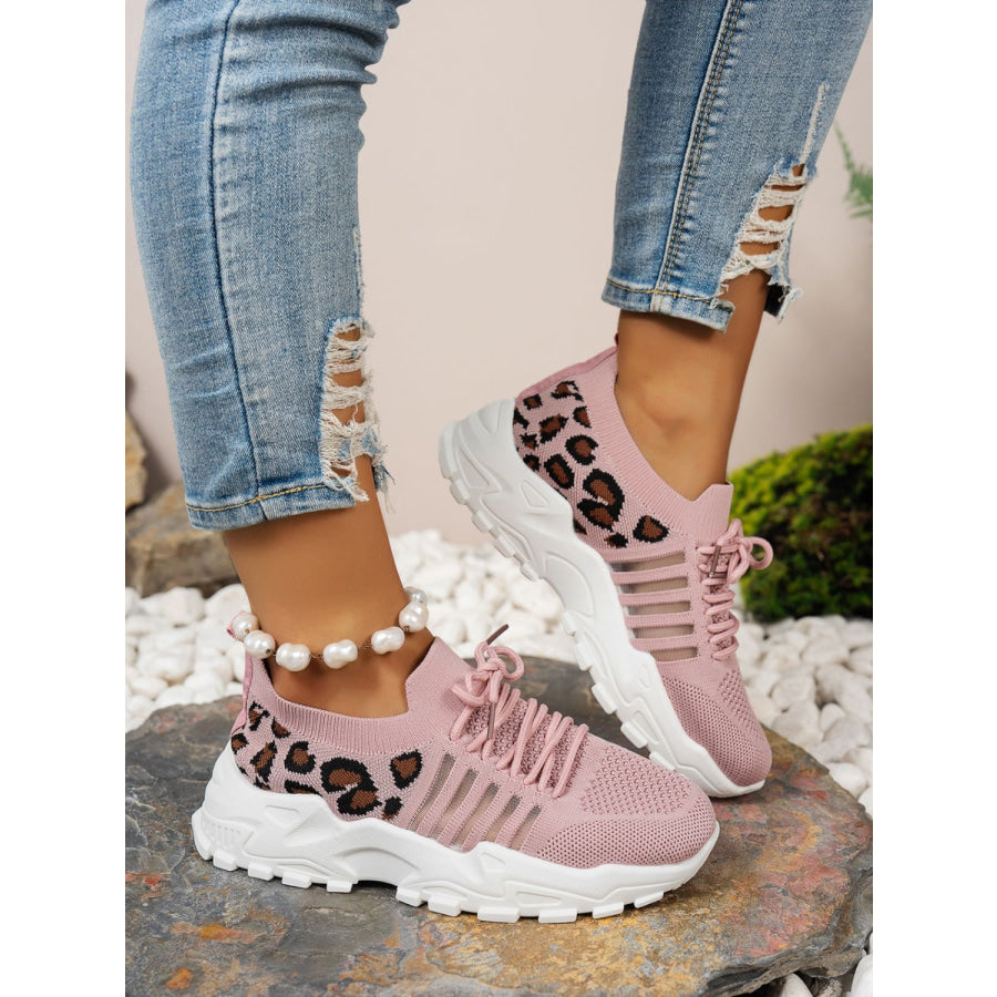 Cutout Leopard Lace Up Mesh Athletic Dusty Pink / 36(US5) Apparel and Accessories