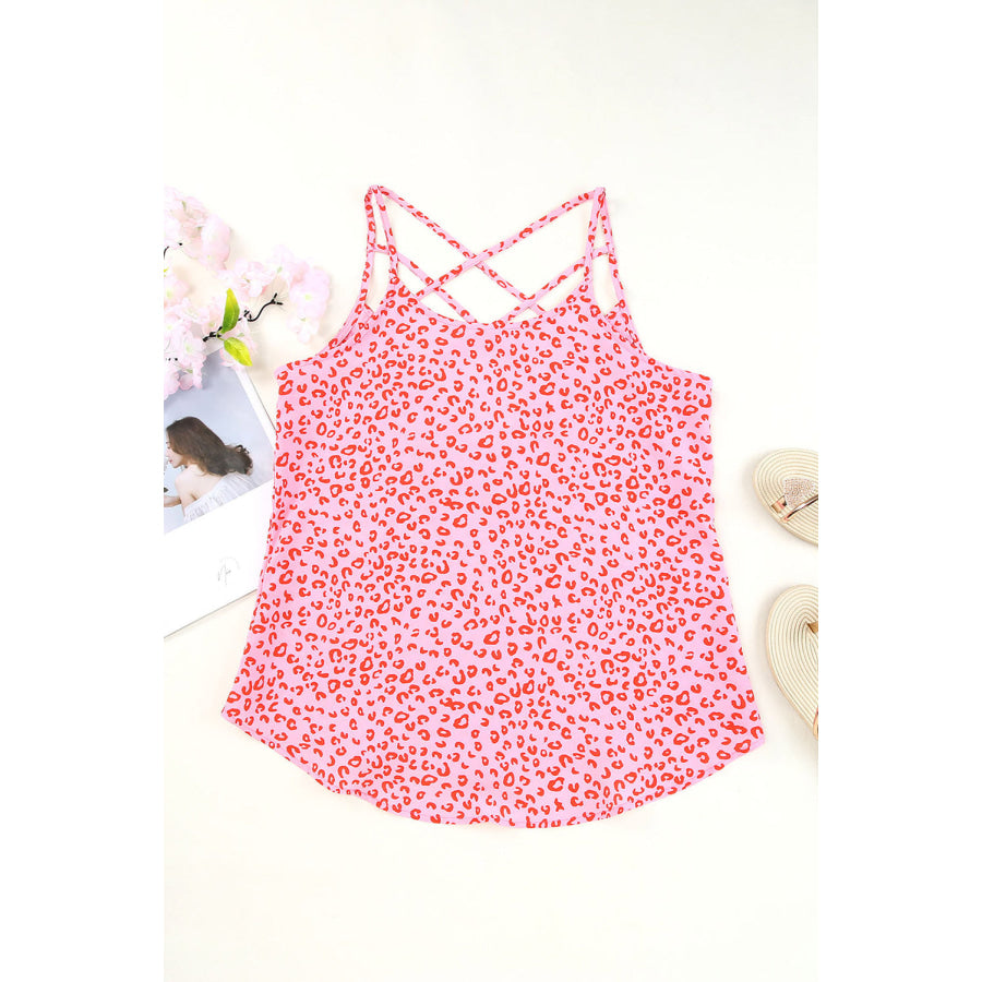 Cutout Leopard Round Neck Tank Apparel and Accessories