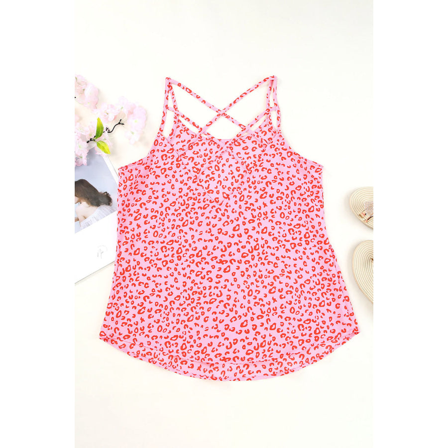 Cutout Leopard Round Neck Tank Apparel and Accessories