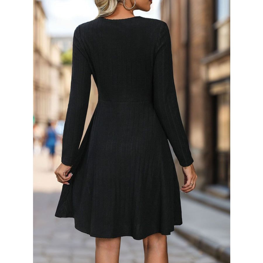 Cutout Long Sleeve Knee Length Dress Apparel and Accessories