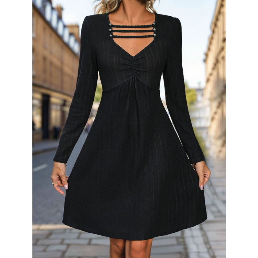 Cutout Long Sleeve Knee Length Dress Apparel and Accessories