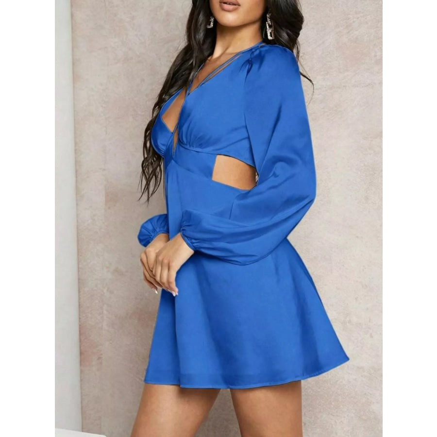 Cutout Long Sleeve Mini Dress Royal Blue / XS Apparel and Accessories