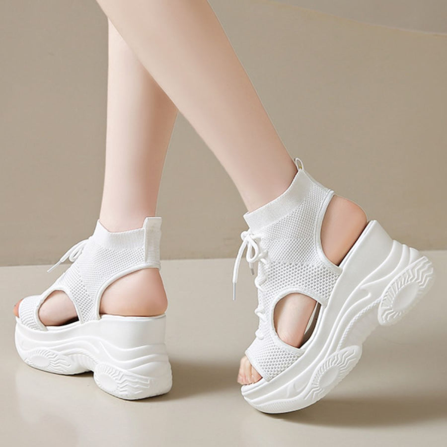 Cutout Mesh Wedge Sandals Apparel and Accessories