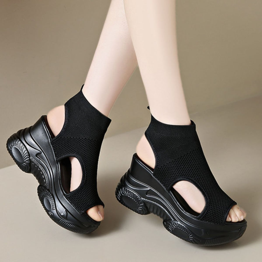 Cutout Mesh Wedge Sandals Apparel and Accessories