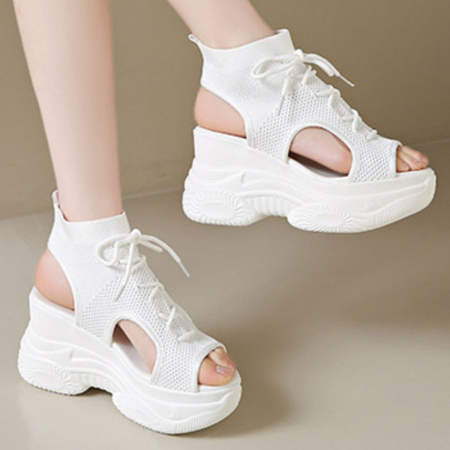 Cutout Mesh Wedge Sandals Apparel and Accessories