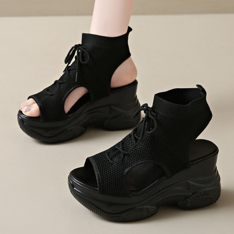 Cutout Mesh Wedge Sandals Apparel and Accessories