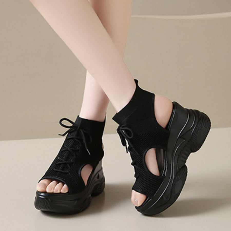 Cutout Mesh Wedge Sandals Apparel and Accessories