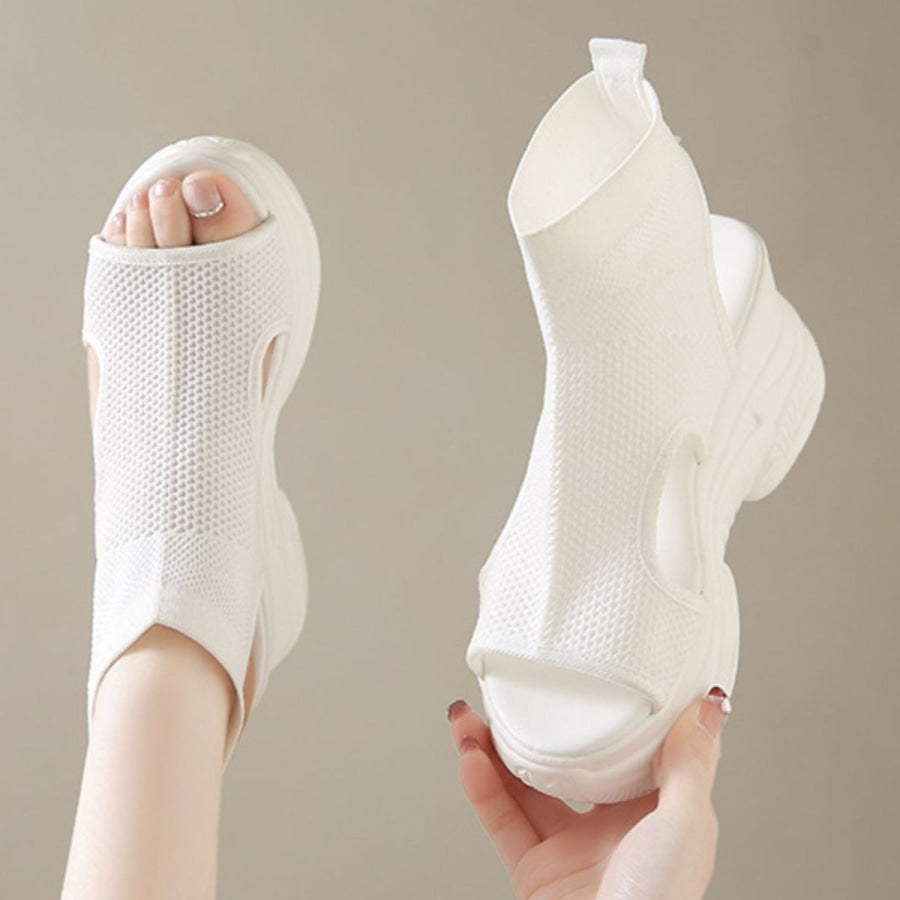 Cutout Mesh Wedge Sandals White Set Of Feet / 34 Apparel and Accessories