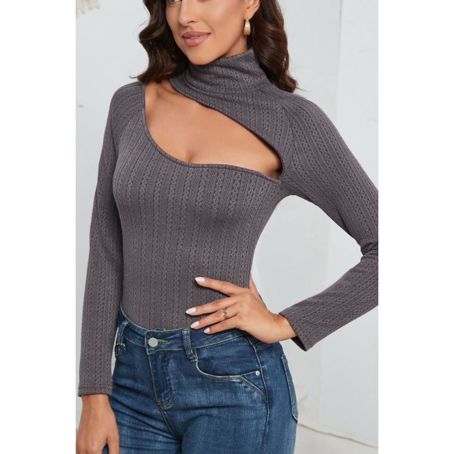 Cutout Mock Neck Long Sleeve Bodysuit Apparel and Accessories