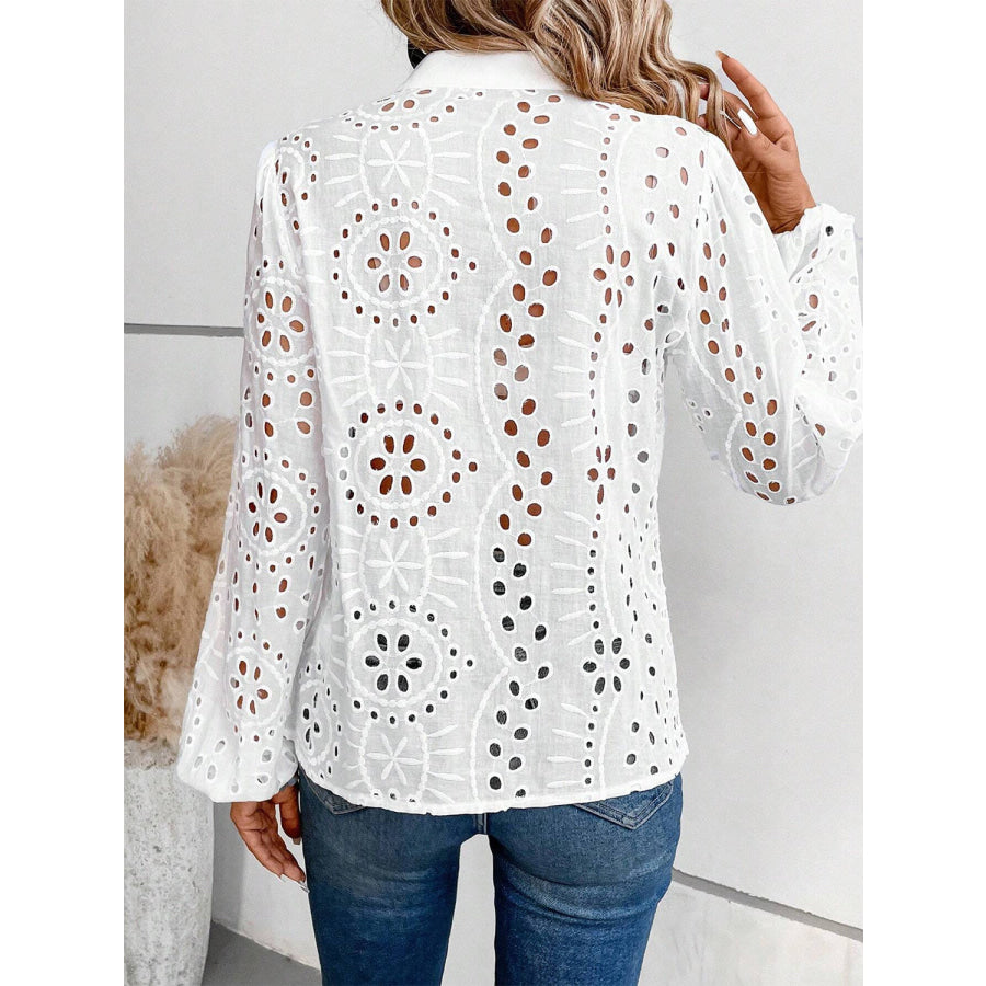 Cutout Notched Long Sleeve Blouse Apparel and Accessories