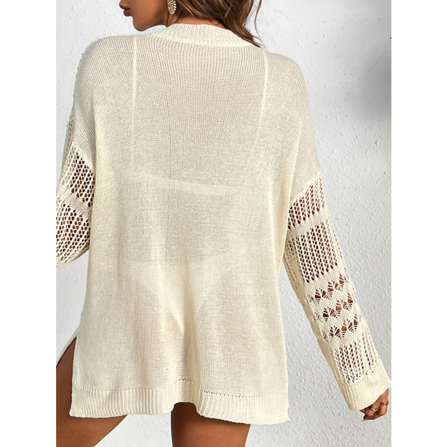Cutout Notched Long Sleeve Cover - Up Apparel and Accessories