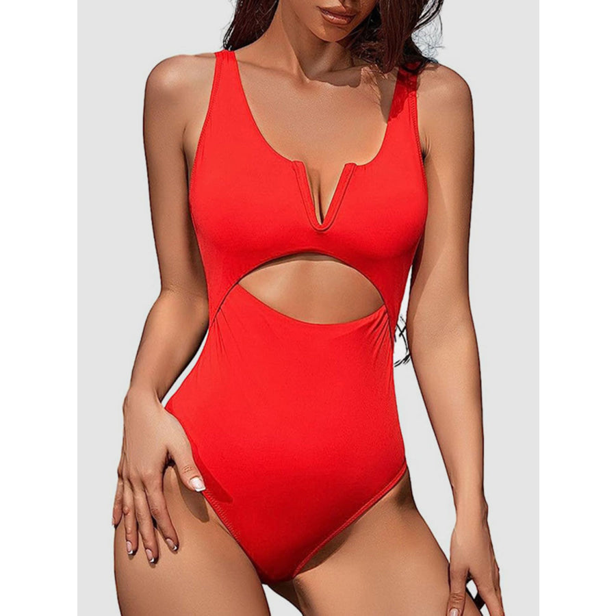 Cutout Notched Wide Strap One - Piece Swimwear Apparel and Accessories