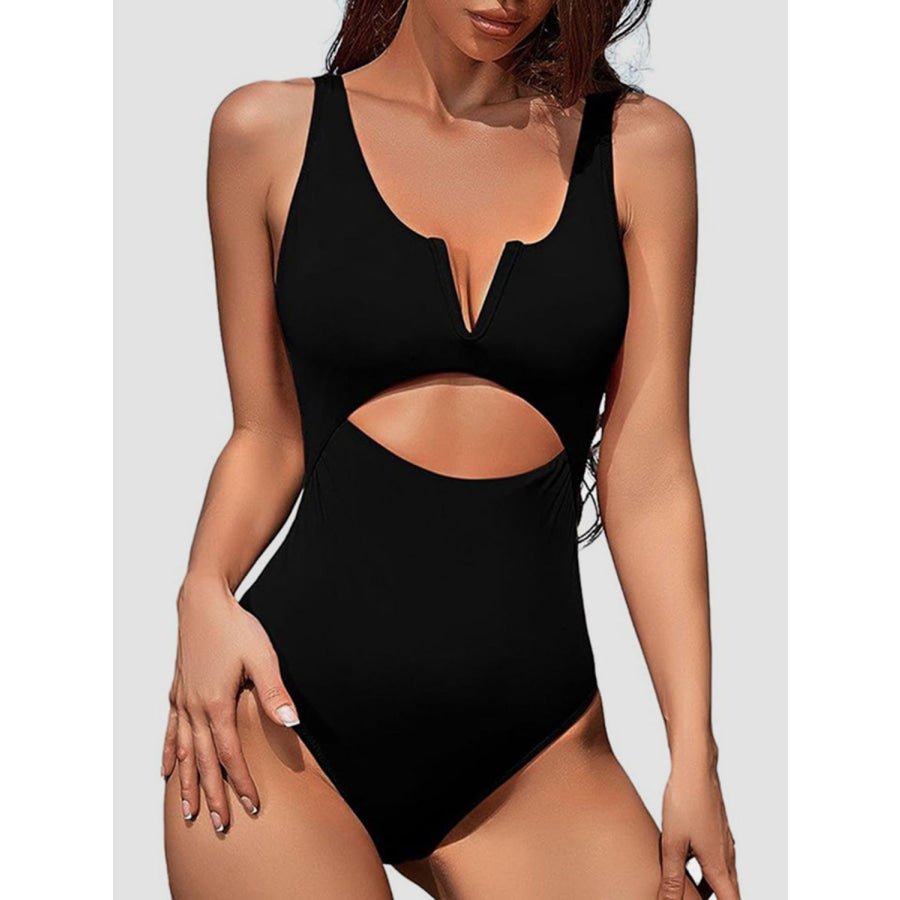 Cutout Notched Wide Strap One - Piece Swimwear Black / S Apparel and Accessories