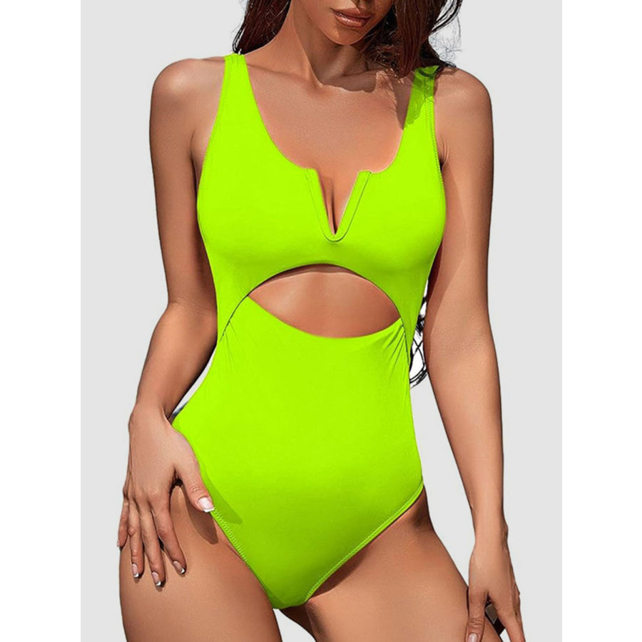Cutout Notched Wide Strap One - Piece Swimwear Mint Green / S Apparel and Accessories
