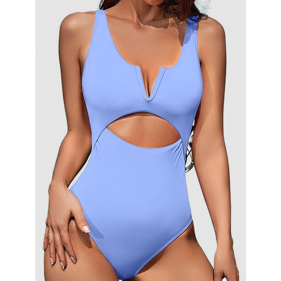 Cutout Notched Wide Strap One - Piece Swimwear Misty Blue / S Apparel and Accessories