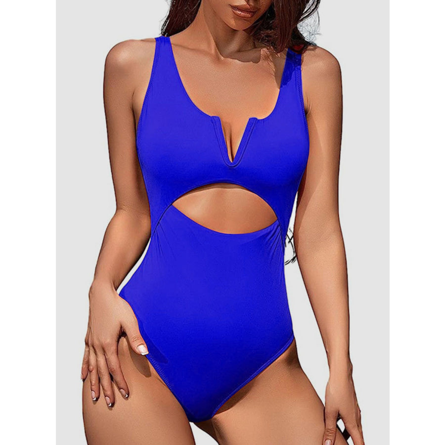 Cutout Notched Wide Strap One - Piece Swimwear Royal Blue / S Apparel and Accessories