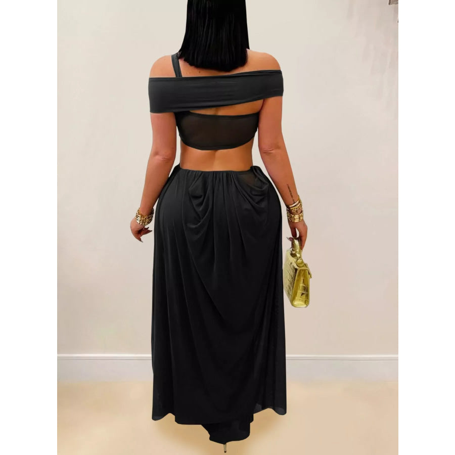 Cutout Off Shoulder Ruched Maxi Dress Apparel and Accessories