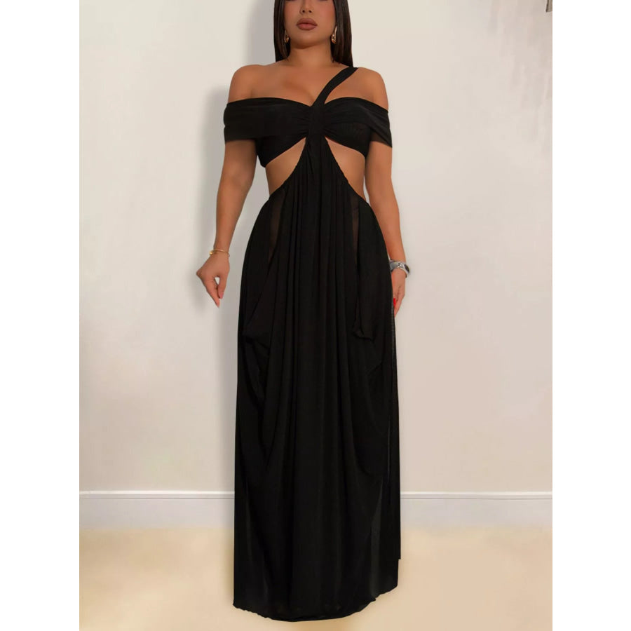 Cutout Off Shoulder Ruched Maxi Dress Apparel and Accessories