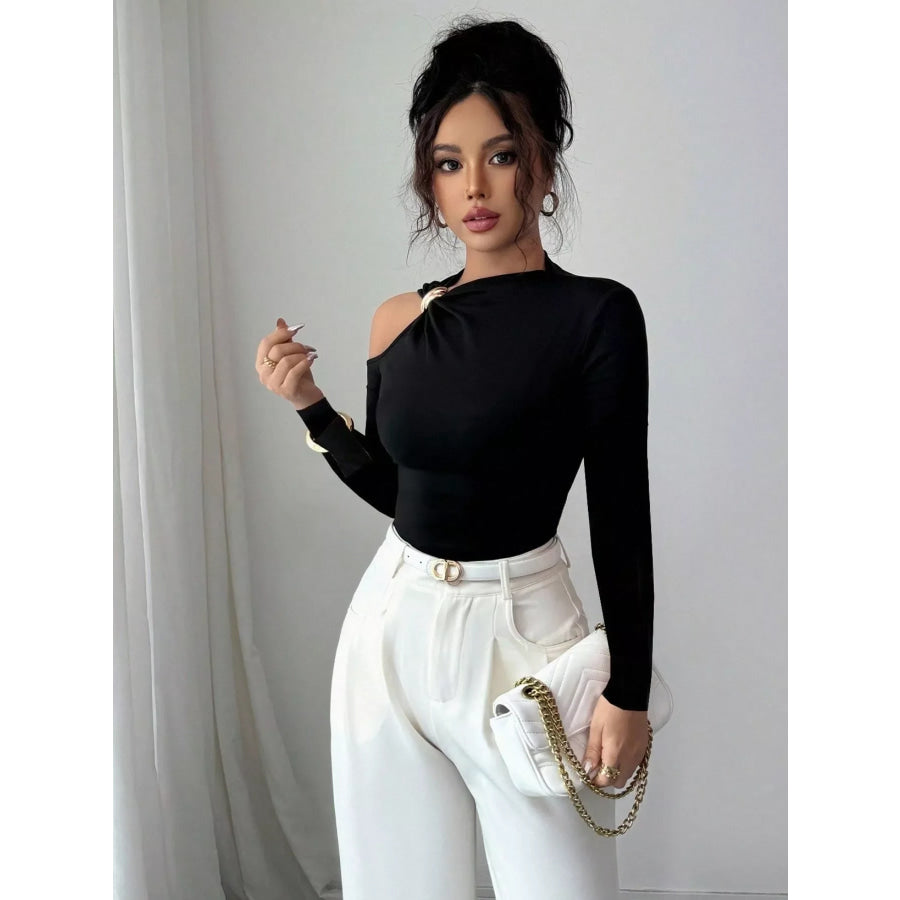 Cutout One-Shoulder Long Sleeve T-Shirt Apparel and Accessories